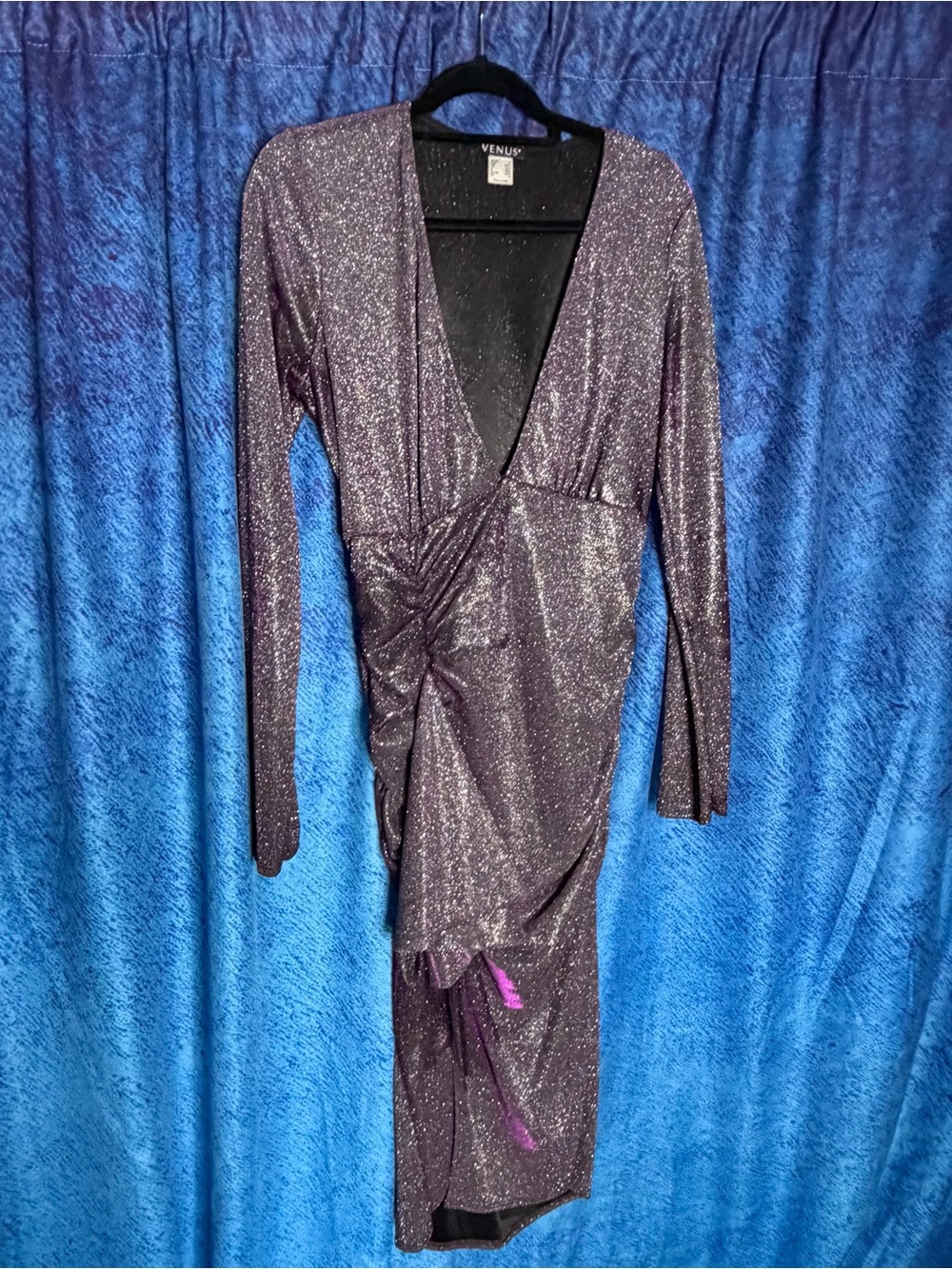 VENUS Glitter Wrap Dress in Shimmery Plum